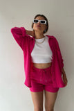 namcoverse Long Sleeve Solid Color Shirt Shorts Set