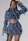 namcoverse Mesh Distressed Crop Top Skirt Suits