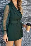 namcoverse Mesh Sleeves Double-breasted Belted Blazer Dress