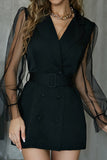 namcoverse Mesh Sleeves Double-breasted Belted Blazer Dress