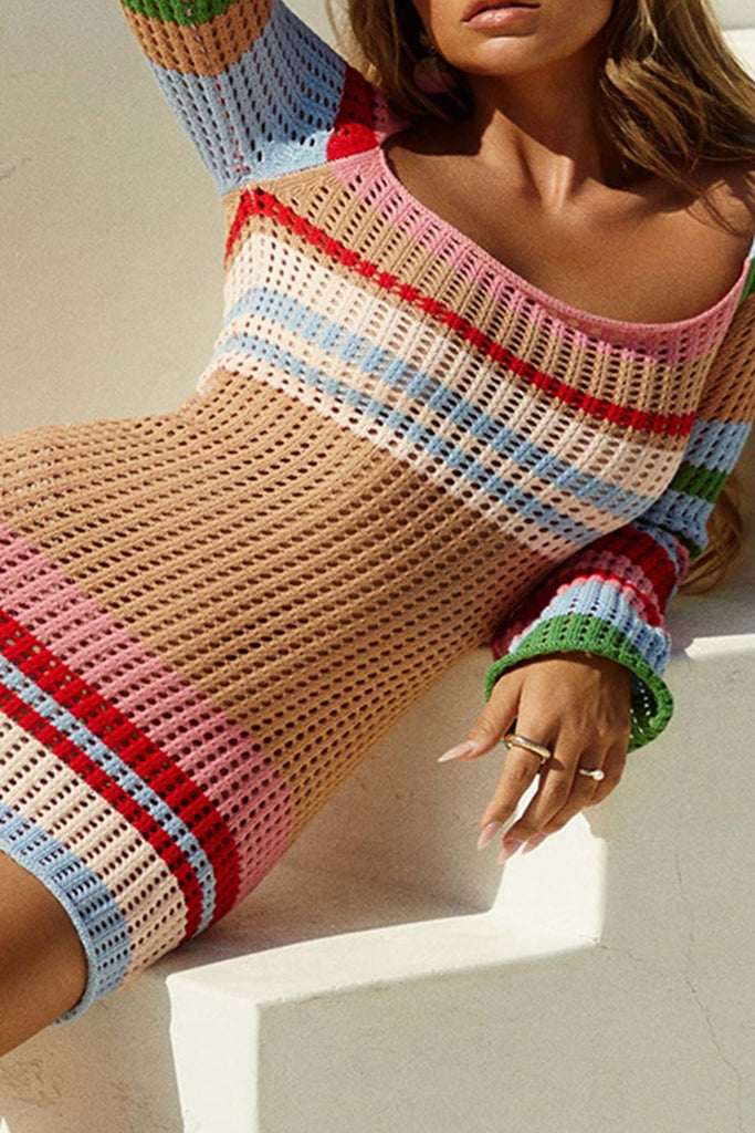 namcoverse Multi-color Contrast Hollow Out Knit Dress