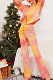 namcoverse Tie-Dye Long Sleeve Button Up  Long Pant Loungewear Set