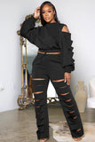 namcoverse Off-Shoulder Cut Out Sweatshirt Long Pants Suits