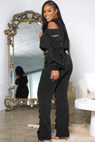 namcoverse Off-Shoulder Cut Out Sweatshirt Long Pants Suits