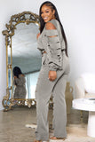 namcoverse Off-Shoulder Cut Out Sweatshirt Long Pants Suits