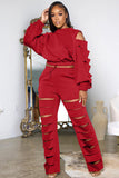 namcoverse Off-Shoulder Cut Out Sweatshirt Long Pants Suits