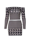 namcoverse Off-Shoulder Houndstooth Butterfly Print Skirt Suits