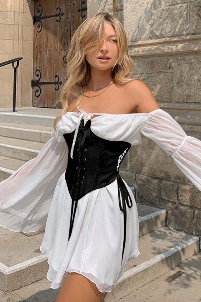 namcoverse Off Shoulder Lace-up Corset Ruched Dress