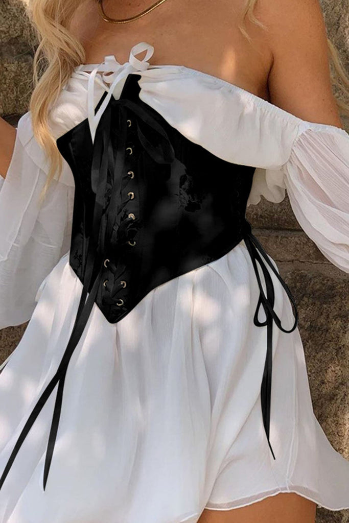 namcoverse Off Shoulder Lace-up Corset Ruched Dress