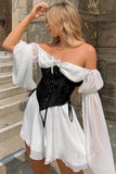 namcoverse Off Shoulder Lace-up Corset Ruched Dress