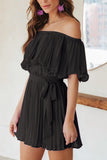 namcoverse Off Shoulder Pleated Tie-waist Rompers