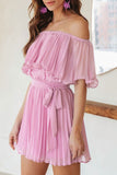 namcoverse Off Shoulder Pleated Tie-waist Rompers