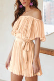 namcoverse Off Shoulder Pleated Tie-waist Rompers