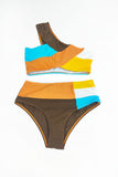 namcoverse One Shoulder Contrast Color Block Crop Top Two Piece Swimsuit