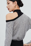 namcoverse One Shoulder Flare Sleeve Patchwork Tops