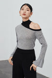 namcoverse One Shoulder Flare Sleeve Patchwork Tops