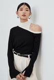 namcoverse One Shoulder Flare Sleeve Patchwork Tops