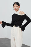 namcoverse One Shoulder Flare Sleeve Patchwork Tops