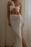 namcoverse One Shoulder Twisted Crop Top Slit Skirt Suits