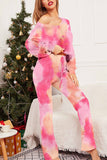 namcoverse Tie-Dye Long Sleeve Button Up  Long Pant Loungewear Set