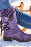 namcoverse Mid-Calf Knitted Patchwork Lace Up Boots