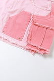 namcoverse Pink Contrast Distressed Denim Crop Top Skirt Suits