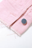 namcoverse Pink Contrast Distressed Denim Crop Top Skirt Suits