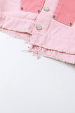 namcoverse Pink Contrast Distressed Denim Crop Top Skirt Suits