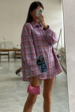 namcoverse Pink Cotton Plaid Blouse