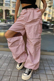 namcoverse Pink Drawstring Zipper Cargo Long Pants