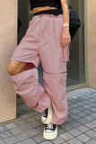 namcoverse Pink Drawstring Zipper Cargo Long Pants