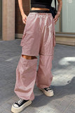 namcoverse Pink Drawstring Zipper Cargo Long Pants