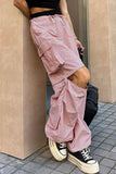 namcoverse Pink Drawstring Zipper Cargo Long Pants