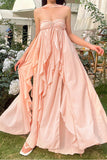 namcoverse Pink Halter Ruffle Irregular Strapless Dress