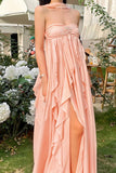 namcoverse Pink Halter Ruffle Irregular Strapless Dress