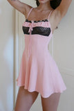 namcoverse Pink Lace Patchwork A-line Cami Dress