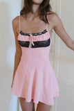 namcoverse Pink Lace Patchwork A-line Cami Dress