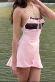 namcoverse Pink Lace Patchwork A-line Cami Dress