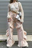 namcoverse Pink Low-waisted Raw Edge Jeans