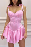 namcoverse Pink Tie-straps Corset Ruched Dress
