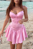 namcoverse Pink Tie-straps Corset Ruched Dress