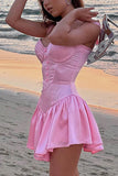 namcoverse Pink Tie-straps Corset Ruched Dress