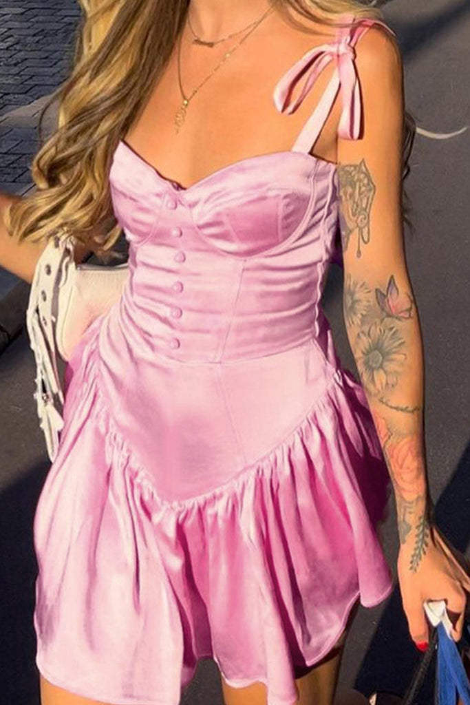 namcoverse Pink Tie-straps Corset Ruched Dress