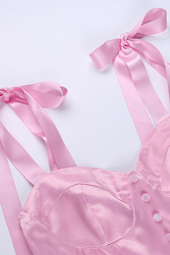 namcoverse Pink Tie-straps Corset Ruched Dress