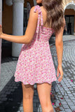 namcoverse Pink Tie-straps Floral Dress