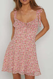 namcoverse Pink Tie-straps Floral Dress