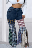 namcoverse Plaid Patchwork Mid-waisted Flares Jeans