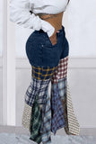 namcoverse Plaid Patchwork Mid-waisted Flares Jeans