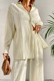 namcoverse Pleated Long Sleeve Single-breasted Shirt Wide Leg Long Pants Set