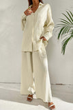 namcoverse Pleated Long Sleeve Single-breasted Shirt Wide Leg Long Pants Set